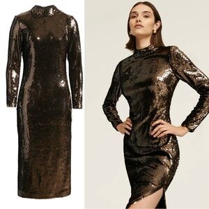 Ted Baker Womens Brookly Sequined Long Cocktail and Party Dress US 6 dark brown